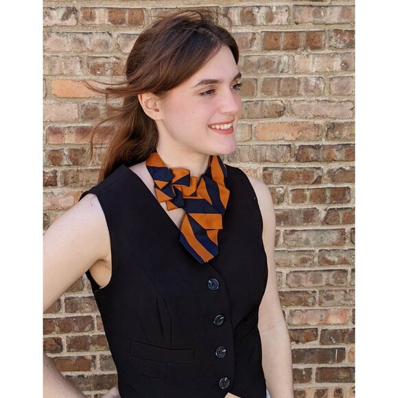 Ogsplosh Ascot Scarf Made From A Repurposed Necktie Navy & Orange Stripes NEW - Picture 3 of 7